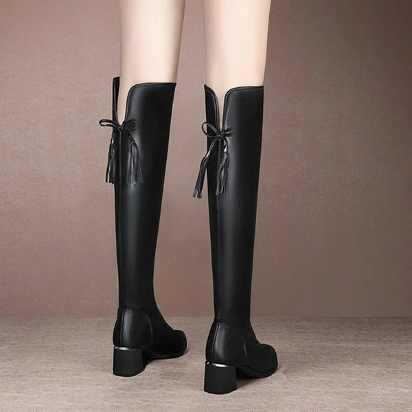 Couro Luxe - Bota de Couro Elástica Aveludada