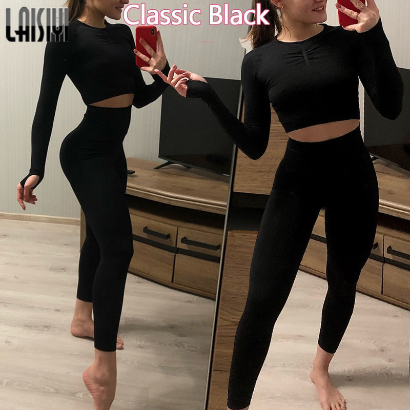 Conjunto Feminino de Treino: Top de Manga Longa e Legging Cintura Alta
